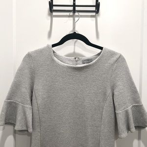 KENAR grey/blue knit professional dress with ruffled sleeves